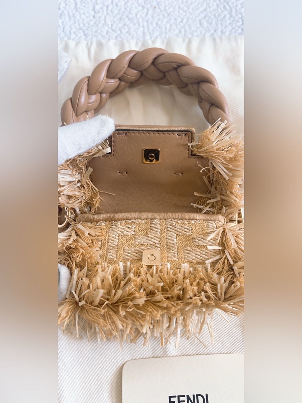 FENDI Woven Raffia Fabric Nano Baguette Maxi Handle Charm - Picture 6 of 16